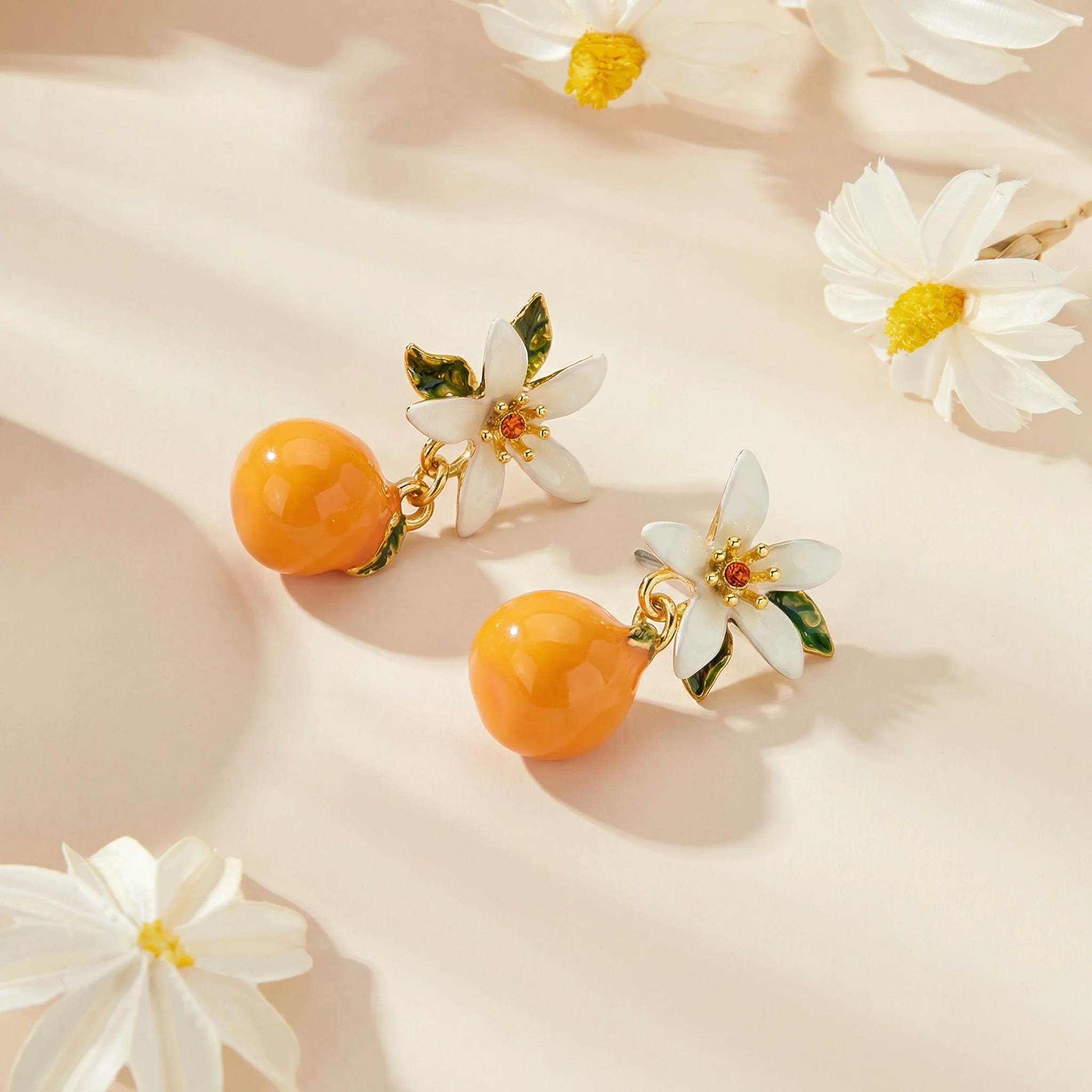 Orange Blossom Earrings Stud Earrings Dangle Irregular Fruit Gardenia Earrings Fashion Jewelry Earrings Women's Gift