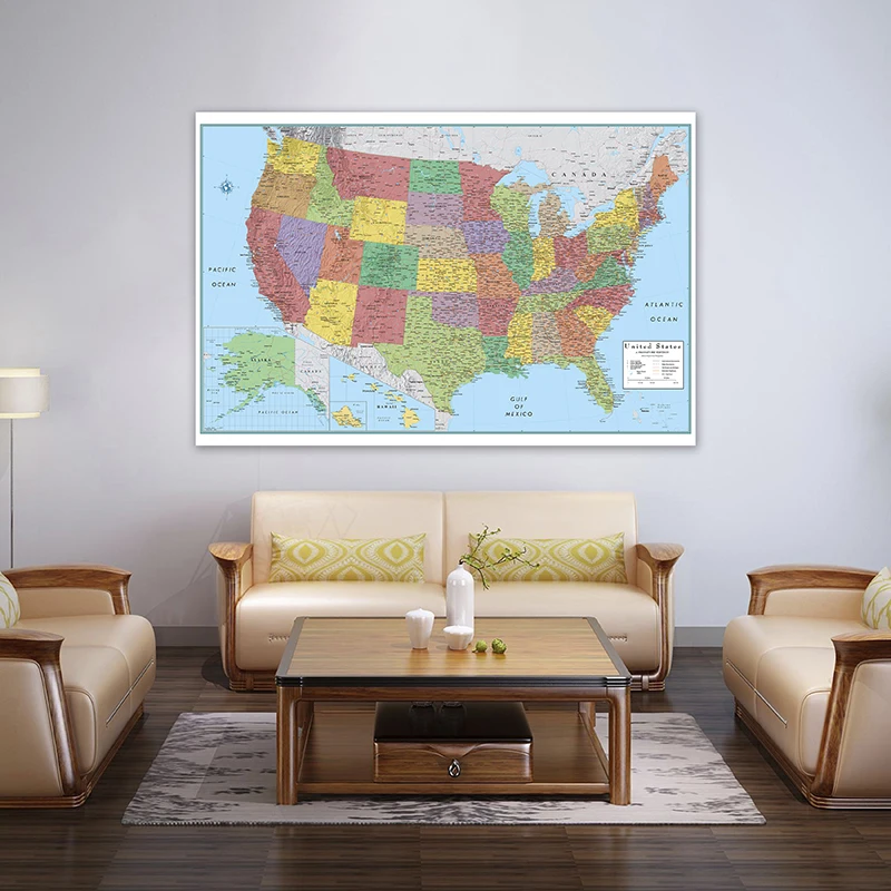 150*100cm The Administrative Map of USA Wall Decorative Canvas Painting Art Poster and Prints Classroom Supplies Room Home Decor