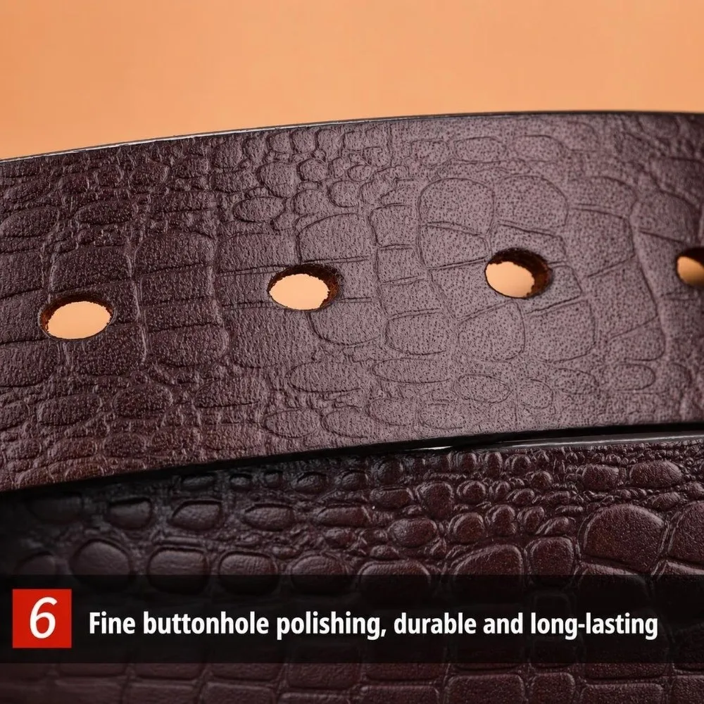 Embossed Texture Faux Leather Belt Durable Stitching Adjustable Crocodile Grain Belt Alloy Pin Buckle Casual Dress Belt For Men
