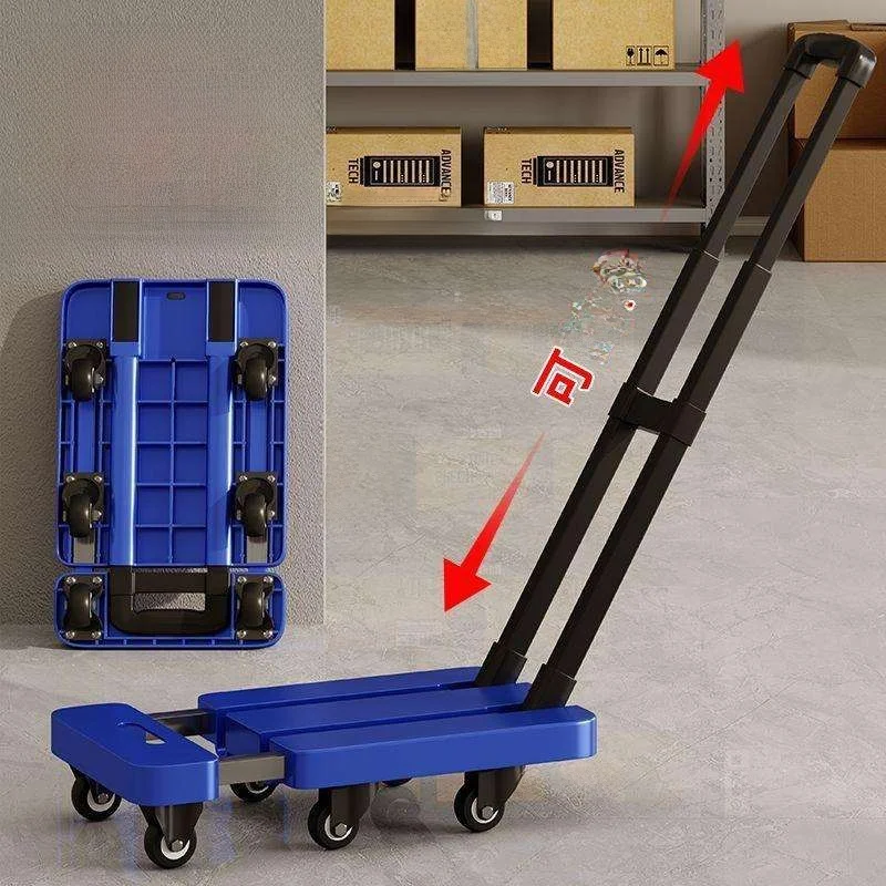 伸縮ハンドル付き小型ハンドトラック、ポータブル折りたたみ式フラットベッドカーゴ移動カート、家庭用ステンレス製ショッピングカート