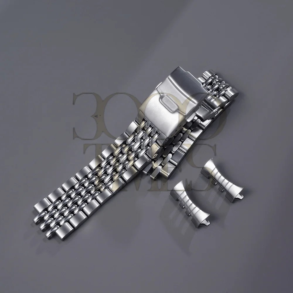 3000 Times Curved End With Spring Bar 20/22MM Silver Stainless Steel Real Bead Of Rice Watch Band Fit For OMG SKX007 Wristwatch