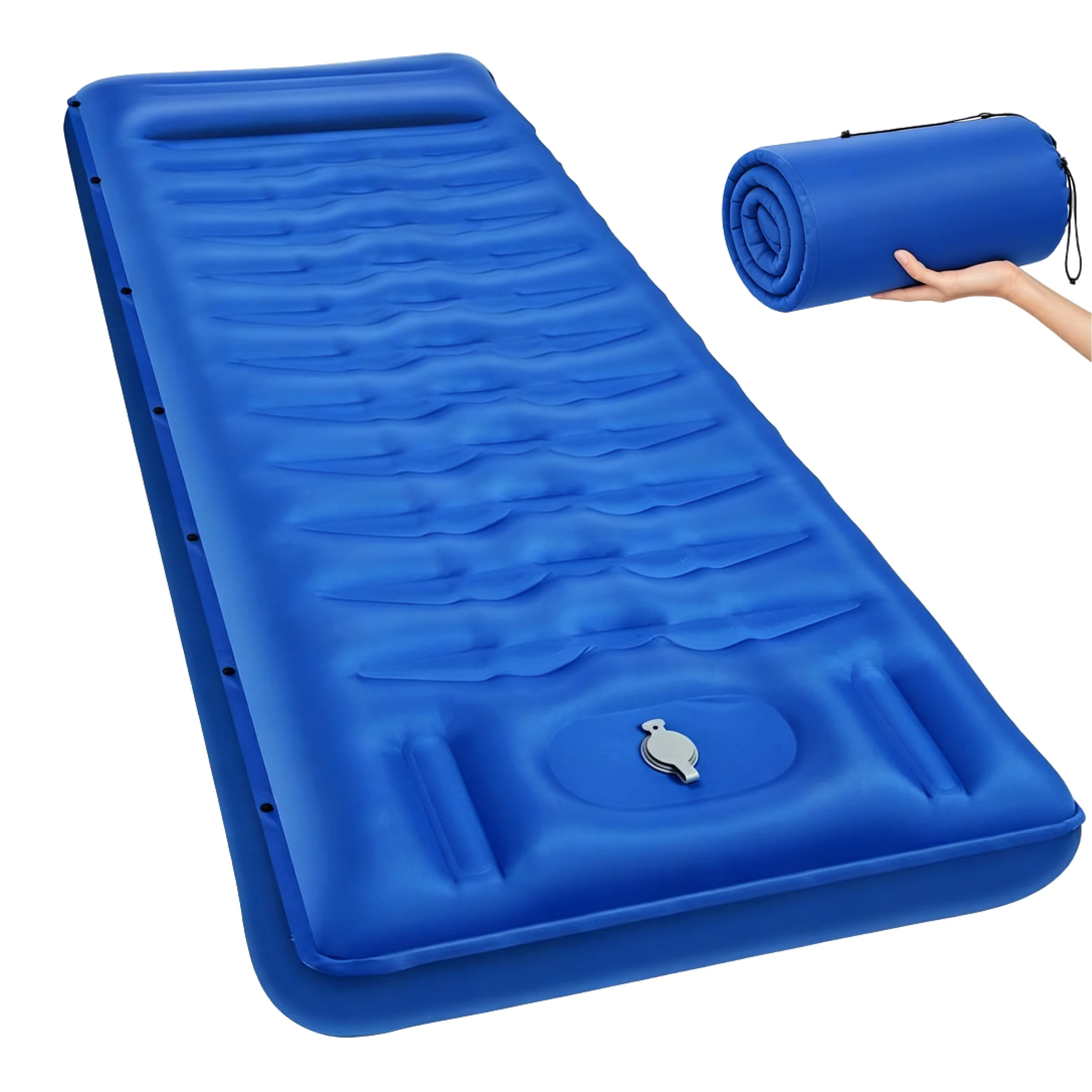 Foot Pump Self Inflating Sleeping Pad 12cm Thick Built in Pillow 3D Texture Camping Air Mattress 50D Nylon TPU Waterproof