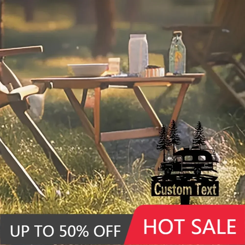 Exclusive Custom Bohemian Metal Wall Sticker. Camper Pine Trees, Camping - Travel Theme. Ideal Party Decor Wall Sculpture Sign.