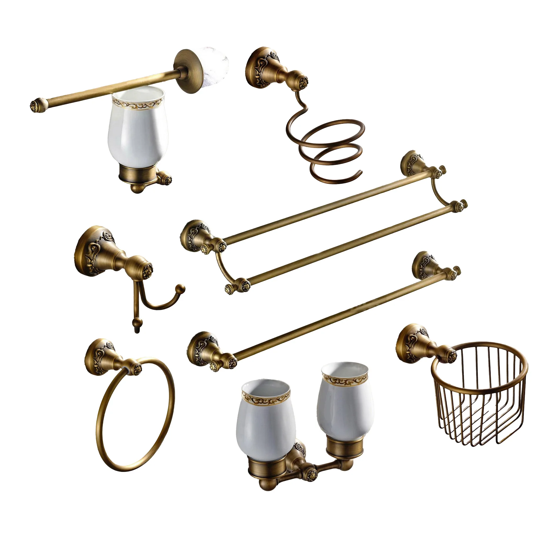 

Antique Brass Bathroom Accessories Towel Shelf Toilet Paper Holder Soap Holder Towel Rack Tumble Holder Bathroom hardware Set