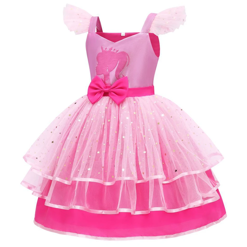 Costume de film Margot pour enfants, robe de dessin animé rose étoilé, tutu en maille, lettre B, Robbie, Barbi, Halloween, fête d'anniversaire, filles