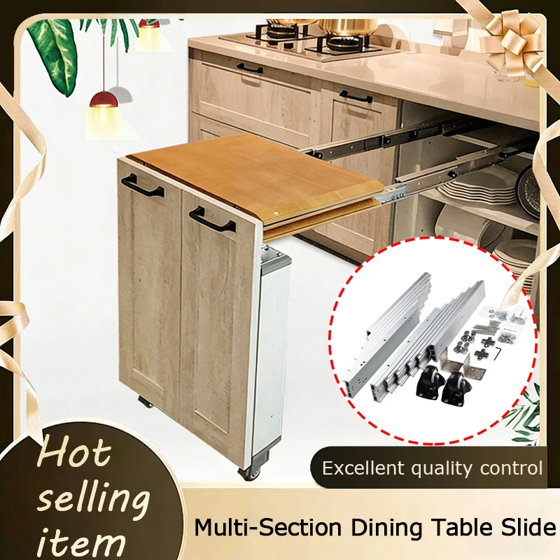Multifunctional Folding Extending Table Slide Rail Hardware Mechanism For Space-Saving Invisible Cabinet Drawer Multi-Section