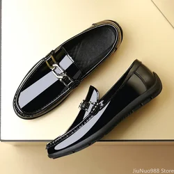 High End Shoes for Men Genuine Leather Casual Shoes Soft Sole Patent Leather Driving Shoes Designer Party Cool Slip-on Loafers