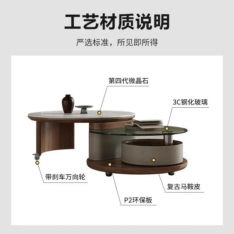 Meja kopi berputar multifungsi bulat batu mikrokristalin