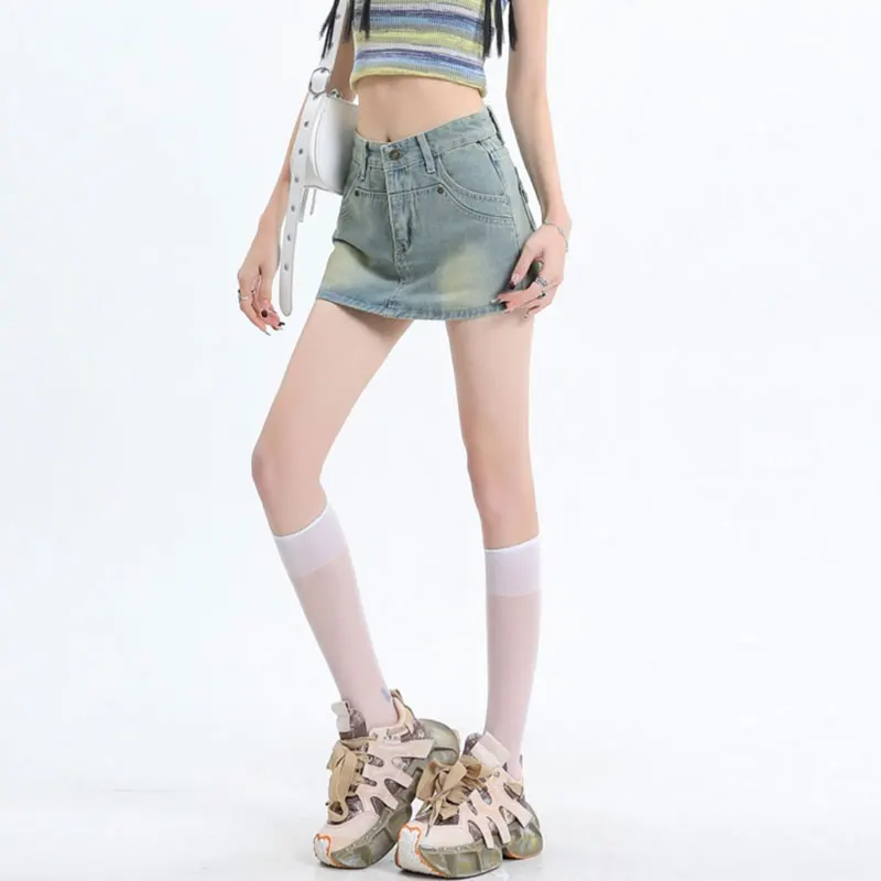 Skirts Women Sexy Hotsweet Daily Simple Ins Korean Style Vintage Washed Fashion Youthful Denim Charming All-match Chic Students