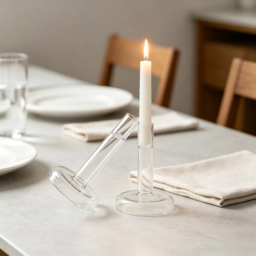 Nordic Simple Straight Glass Candlestick Decorative Taper Candle Holder for Living Room Dinner Party Wedding Table Centerpiece
