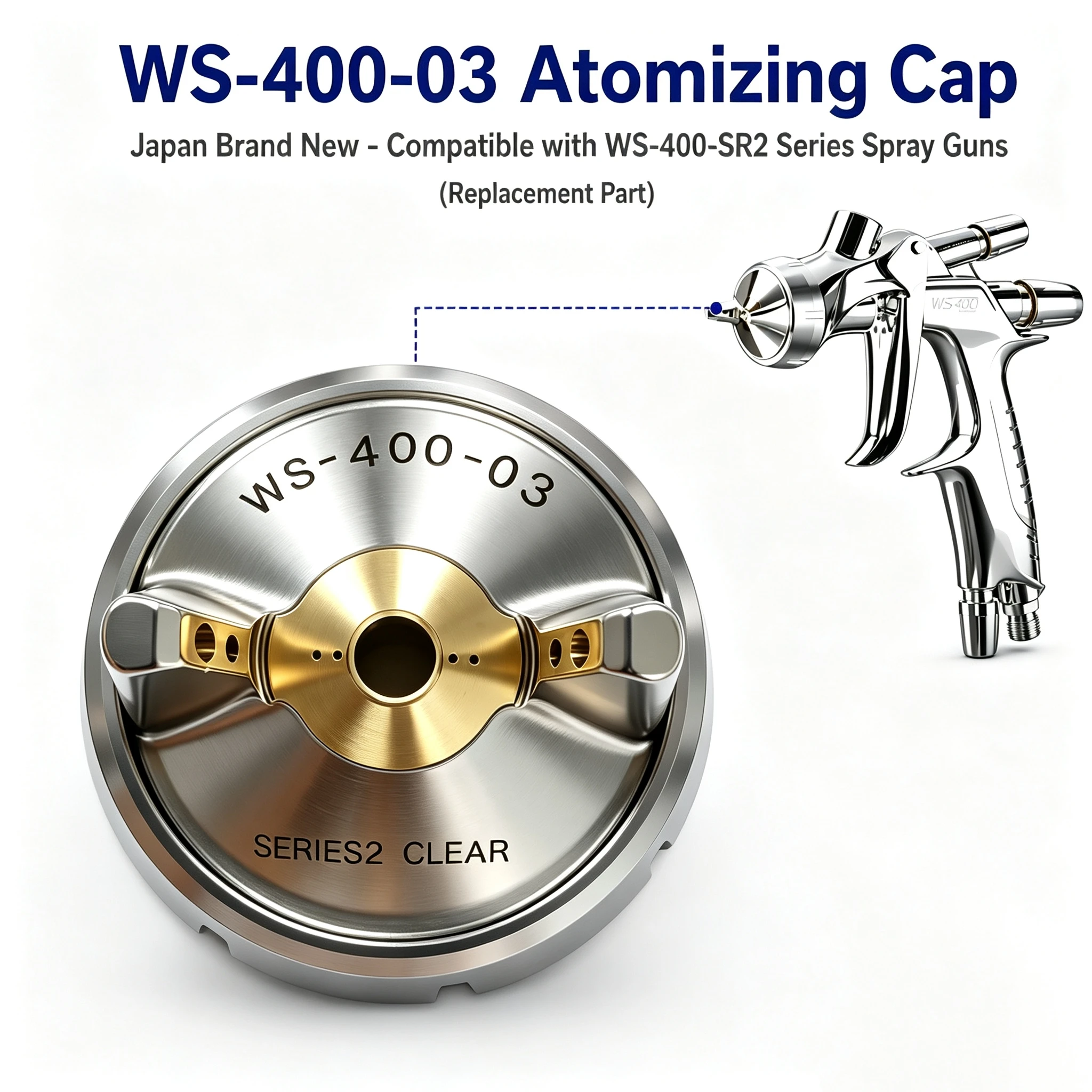 Japan Brand New WS-400-03 Atomizing Cap - Compatible With WS-400-SR2 Series Spray Guns (Replacement Part)