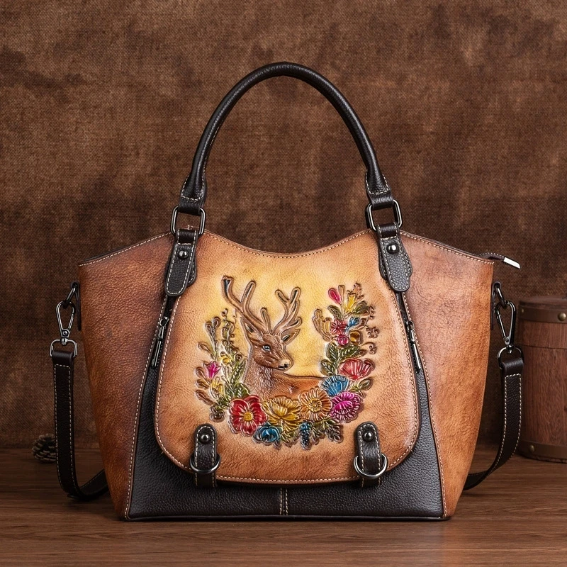 Patchwork Ladies Real Cow Leather Handbag Crocodile Pattern Genuine Leather Top-handle Tote Bag Women Shoulder or Messenger Bag