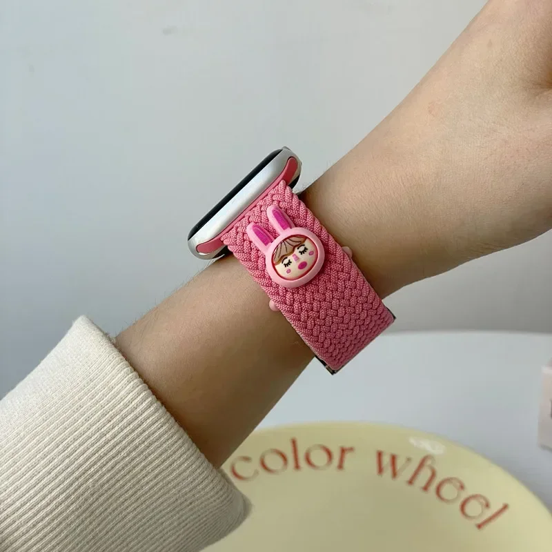 Elastisches Karton-Nylonarmband für Apple Watch Band S10 9, 8, 7, 6se 5, 4, 3, 2, geflochtene Schlaufe für iWatch 38/42 40/44 41/44 49Ultra 42/46 mm