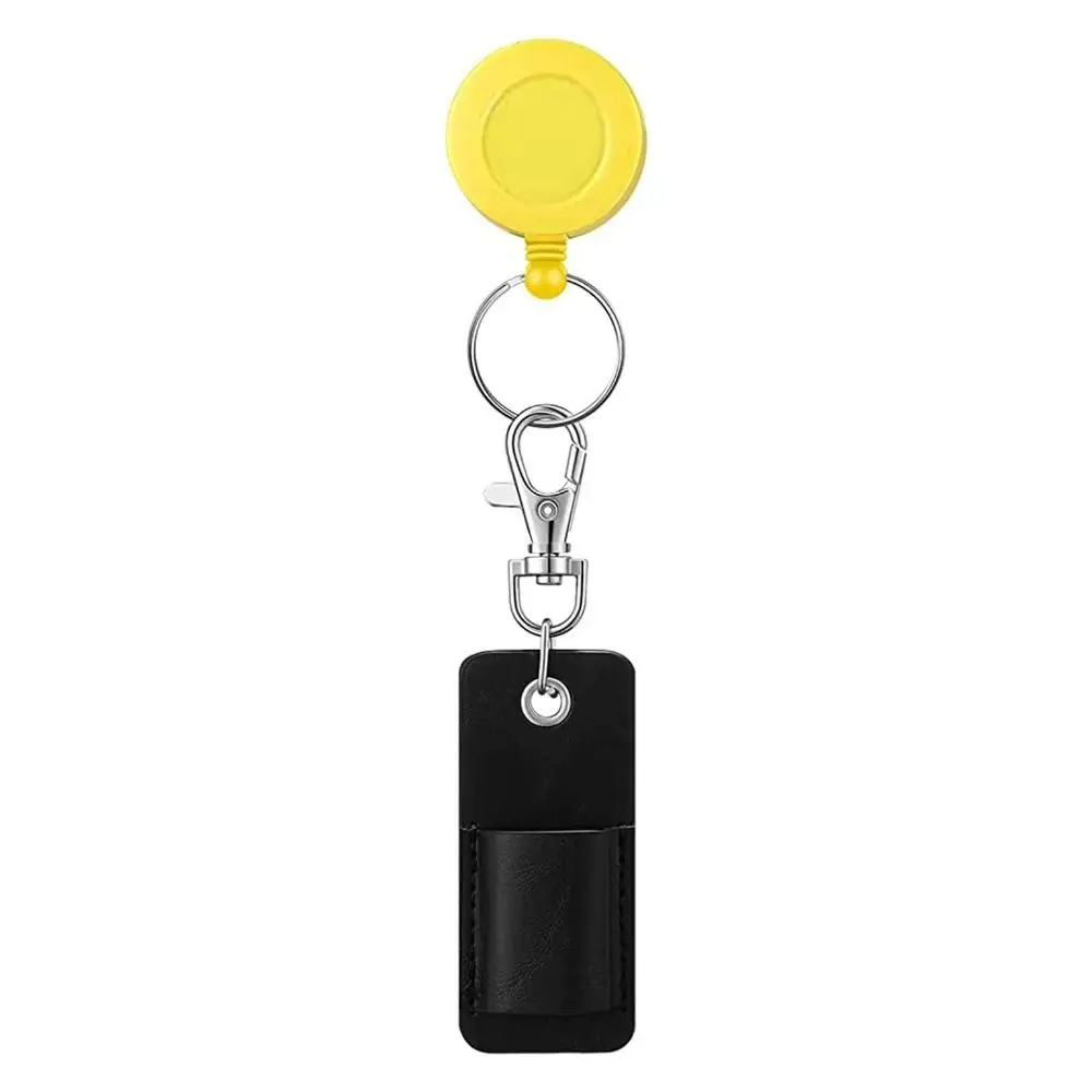 

Pen Holder Keychain Badge Reel Pen Holder Sleeve Pouch Pen Organizer Key chain with Carabiner PU Leather Retractable