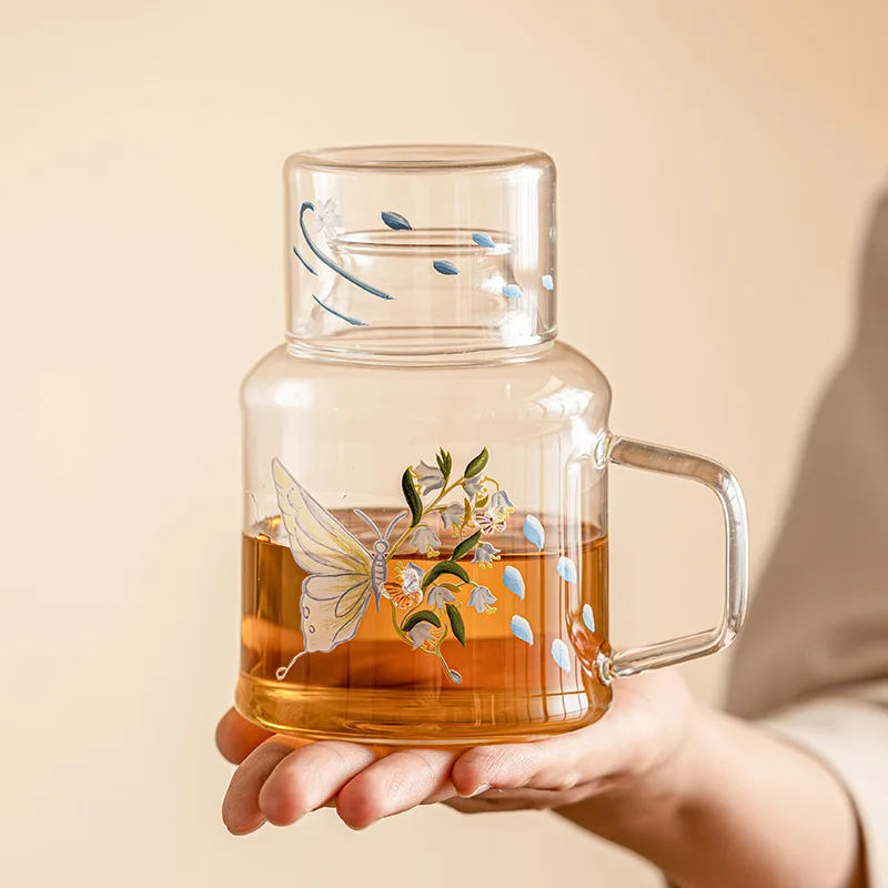 

Flower Butterfly Cold Kettle Glass High Temperature Resistant Cold Teapot Large Capacity Beverage Juice Pot Flower Teapot Set