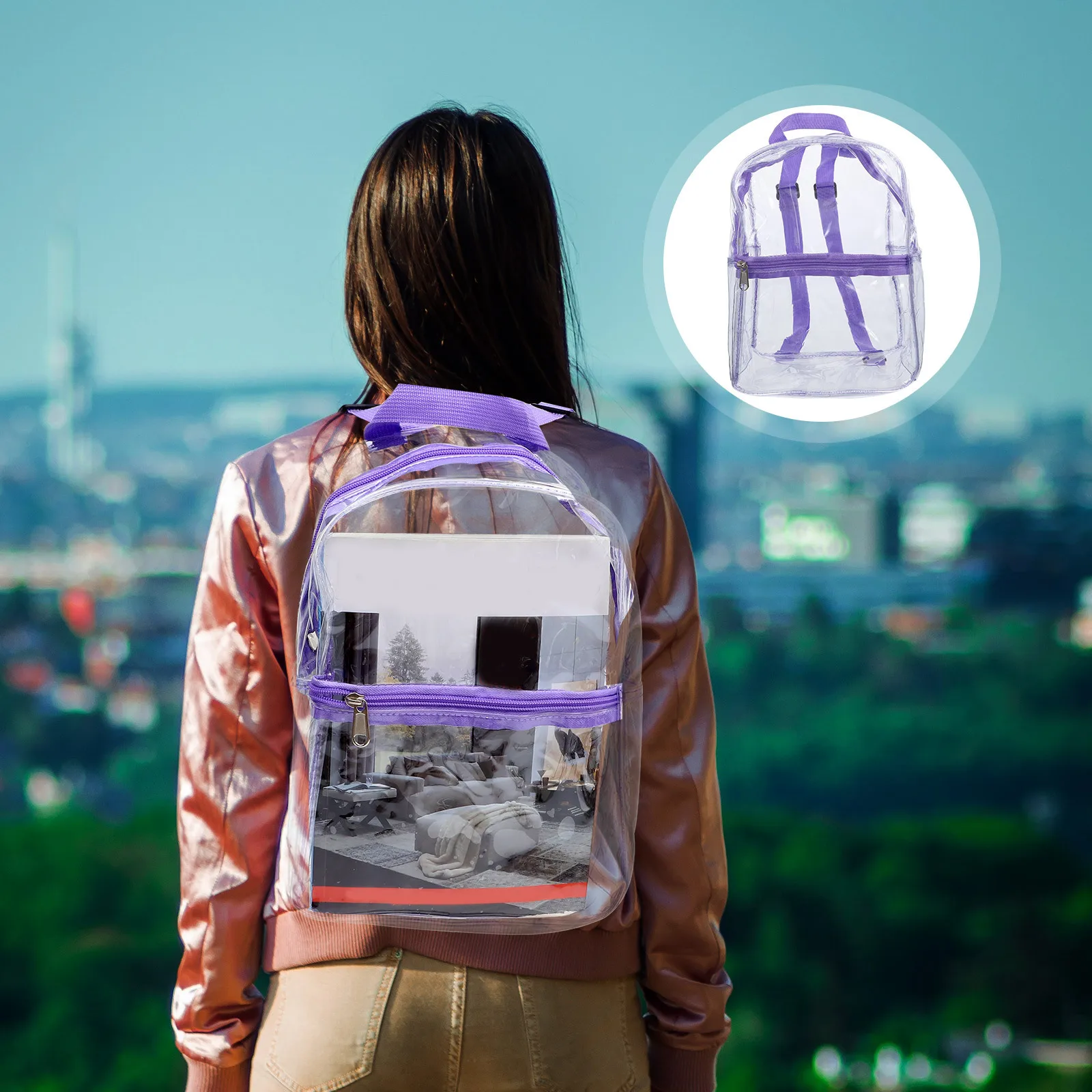 

Transparent PVC Backpack Clear Sturdy Lightweight Shoulder Bag for Women Men Multi-Function Storage Daily Use Travel Gym Concert