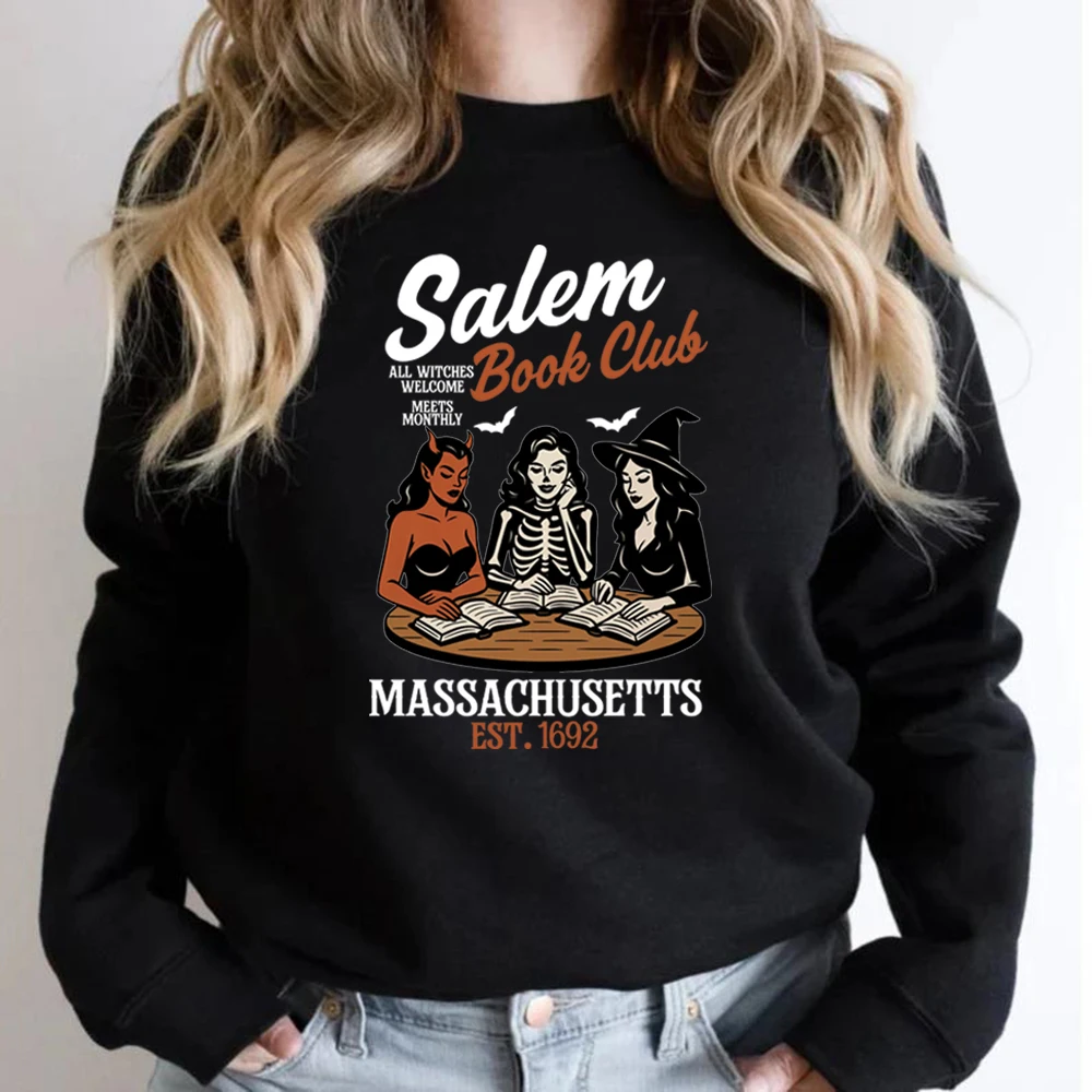 Witchy Book Club Sweatshirt Spooky Girl Reading Hoodie Book Lover Halloween Gift Women Graphic Hoodies Witches Salem Sweatshirt