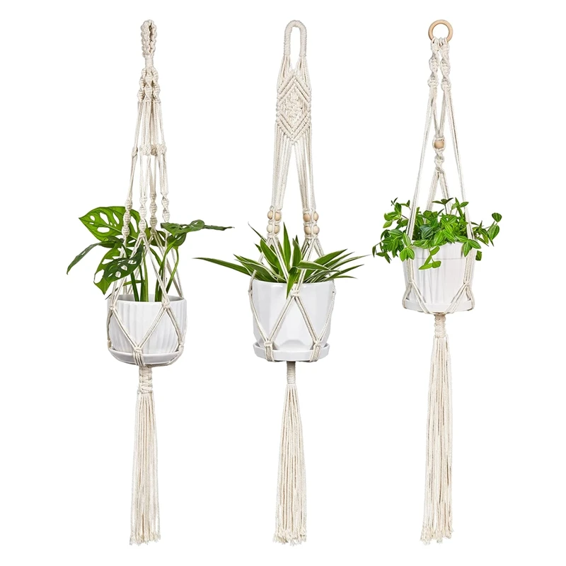 Hanging Planters For Indoor Plants,3 Pack Single Tier Plant Macrame Hangers, Handmade Cotton Rope Hanging Plant Holders