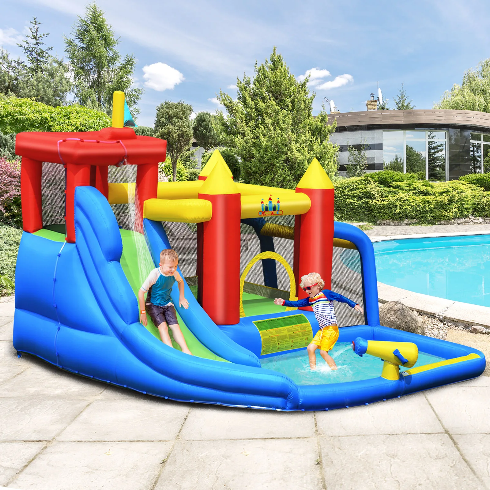 Inflatable Bouncer Water Slide Bounce House Splash Pool without Blower