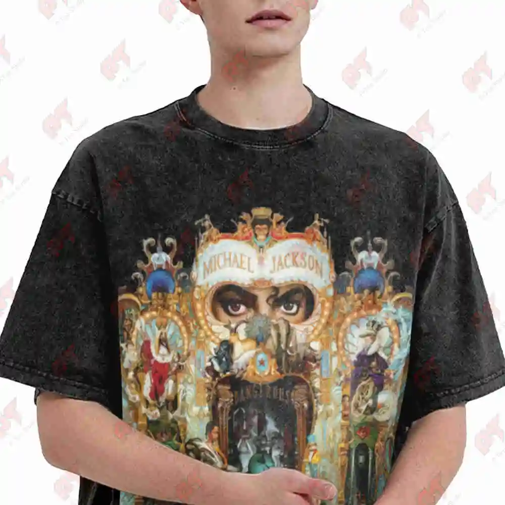 Dangerous Album MJ Autograph Logo Vintage Washed Tee Pure Cotton T-Shirt