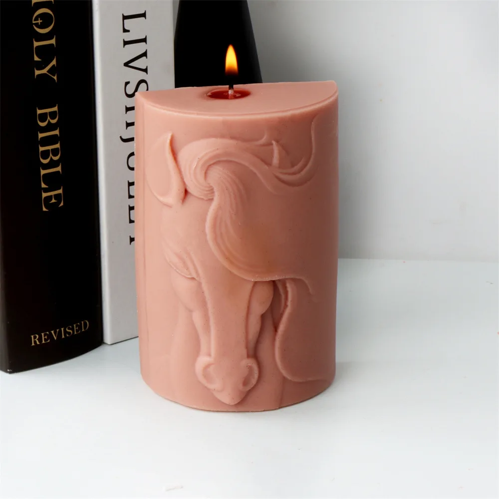 Mirosie Silicone Semi-circular Embossed Horse Head Pillar Candle Mold Animal Aromatherapy Plaster Soap Mold Candle Making Kit