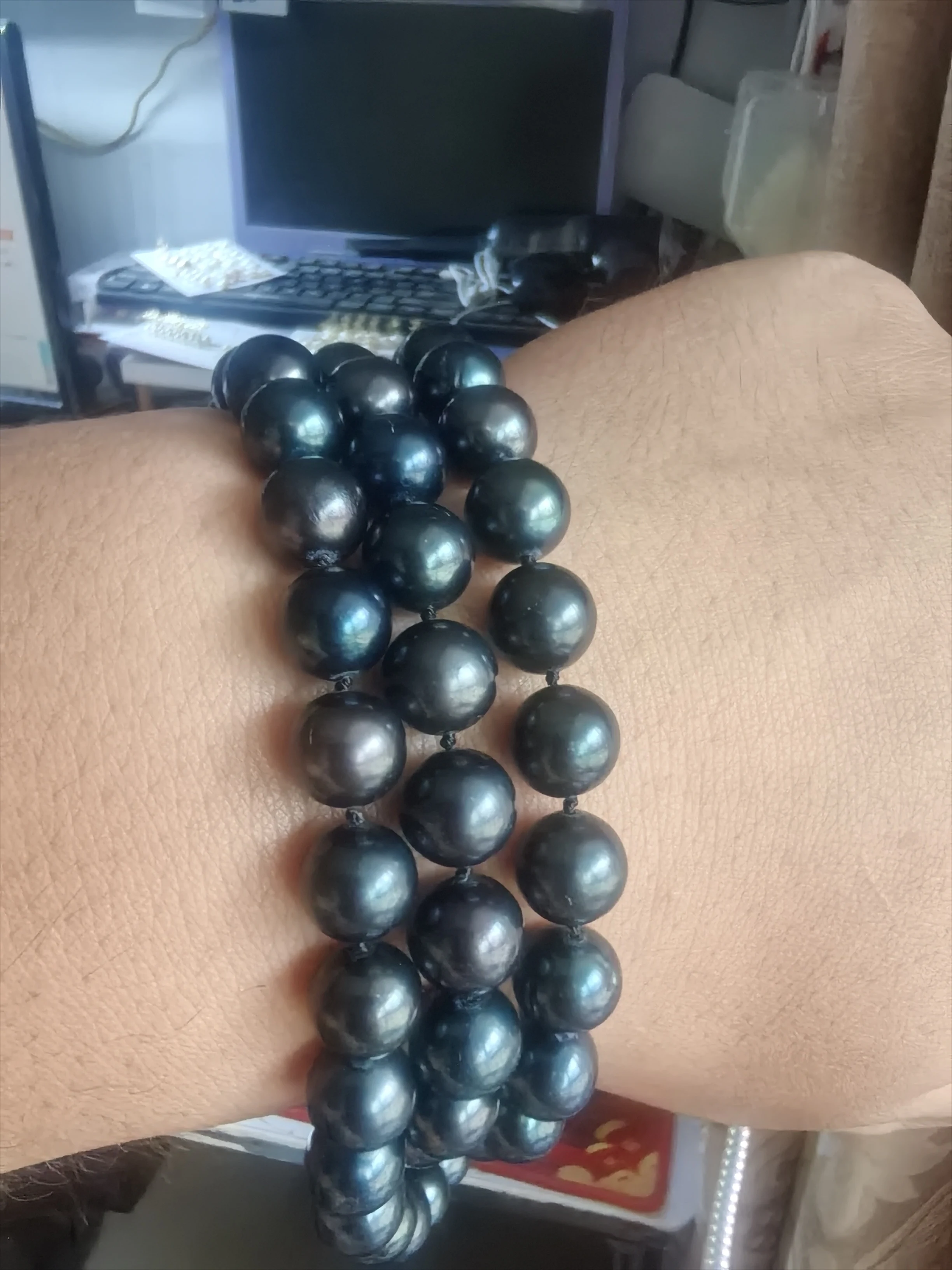 tahitian black Gorgeous AAAA+ 1rows  2 rows 3 rows 10-11mm Round pearl bracelet 7.5 INCH 925S