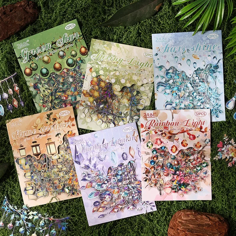 

12pcs Vintage Lamp Sea Starlight Series Decorative Sticker Night Lights Collage Scrapbooking Label Diy Diary Journal Planner