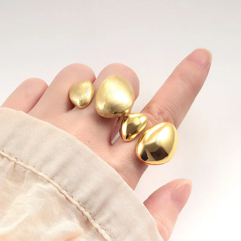 Fashion New Minimalist Double Oval Glossy Brushed Rings For Women Water Resistant Chic Finger Jewelry Bijoux Femme Gift