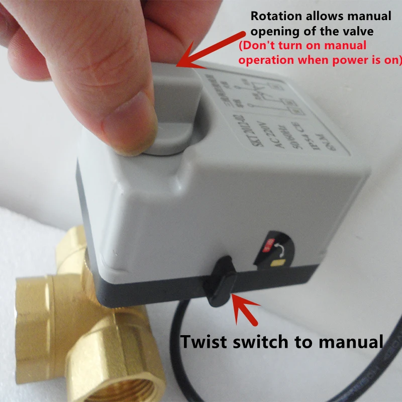 3-weg T-type en 2-weg messing gemotoriseerde kogelkraan AC220V DC12V/24V 3-draads 2-controle elektrische actuatoren met handgeschakelaar