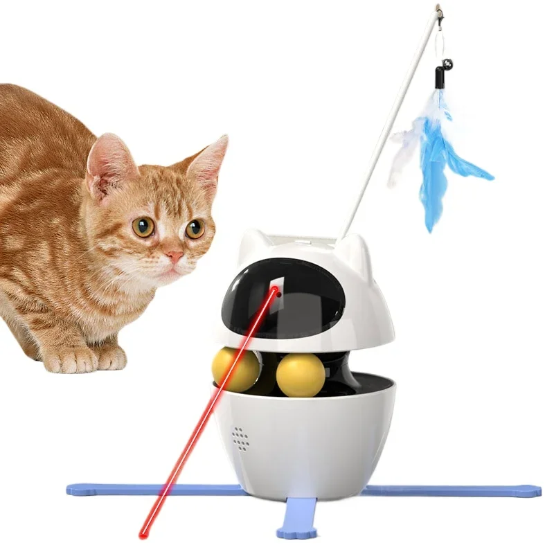 Cat Toys 3 in 1 Automatic Interactive Smart Teasing Pet LED Laser Indoor Electronic Pet Cat Teaser Stick Cat Products