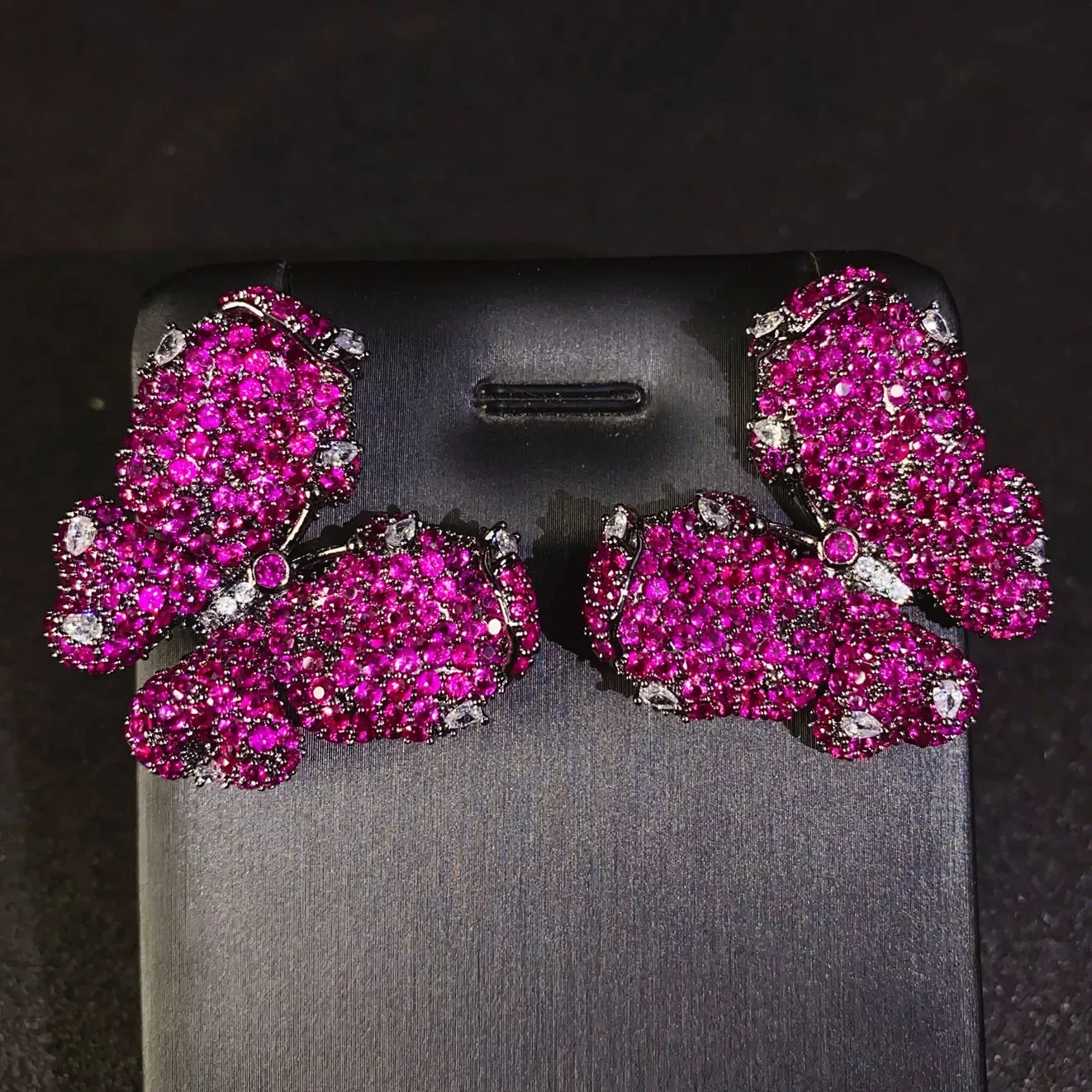 Fuchsia Blue Purple Cubic Zirconia Butterfly Stud Earrings Luxury Statement Earrings for Women Wedding Party Evening Jewelry