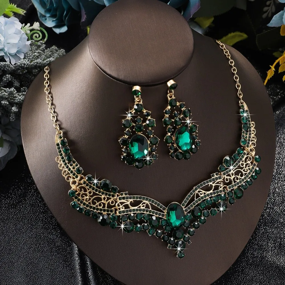 Inlay Rhinestone Necklace Earring Set Fashion Exquisite Jewelry Set Temperament Advanced Sense Clavicle Chain Wedding Engagement