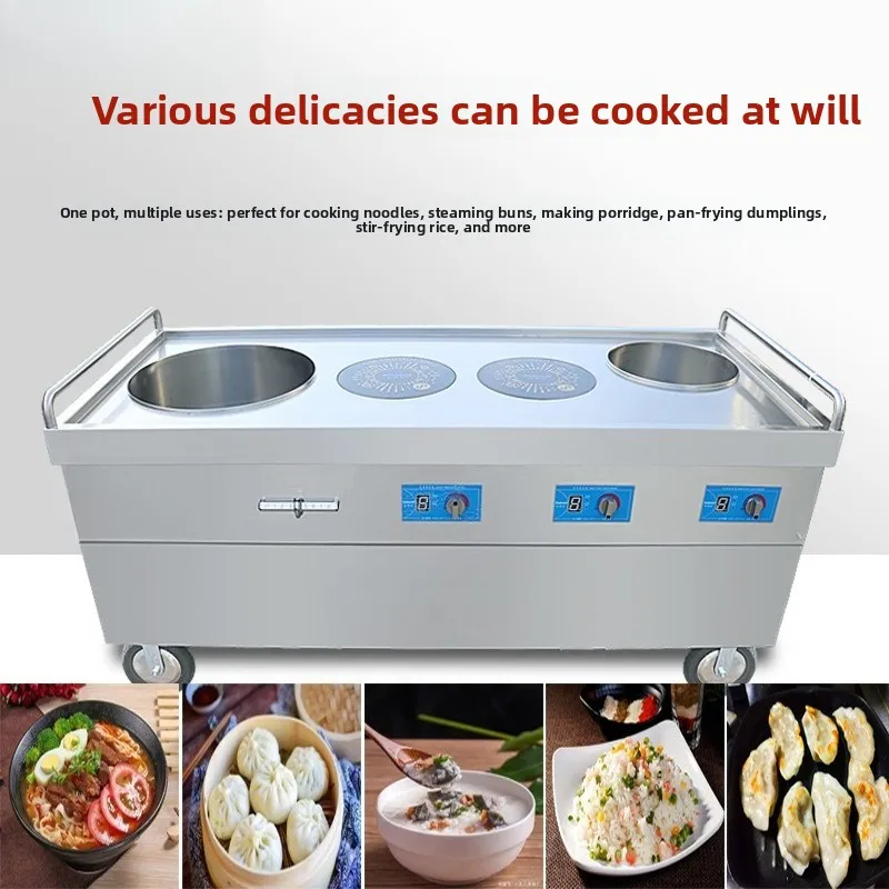 Electromagnetic combination stove cooking, stewing, ironing noodles, frying cart type multi-functional open file breakfast