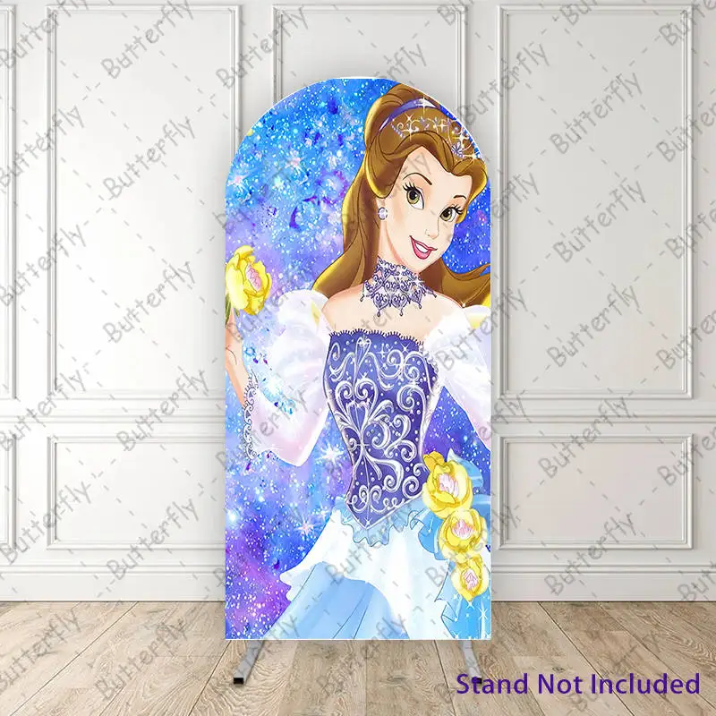 Disney Beauty And The Beast Flowers Dress Belle Princess Dreamy Arch Backdrop Cover Girls Birthday Party Background Decoration