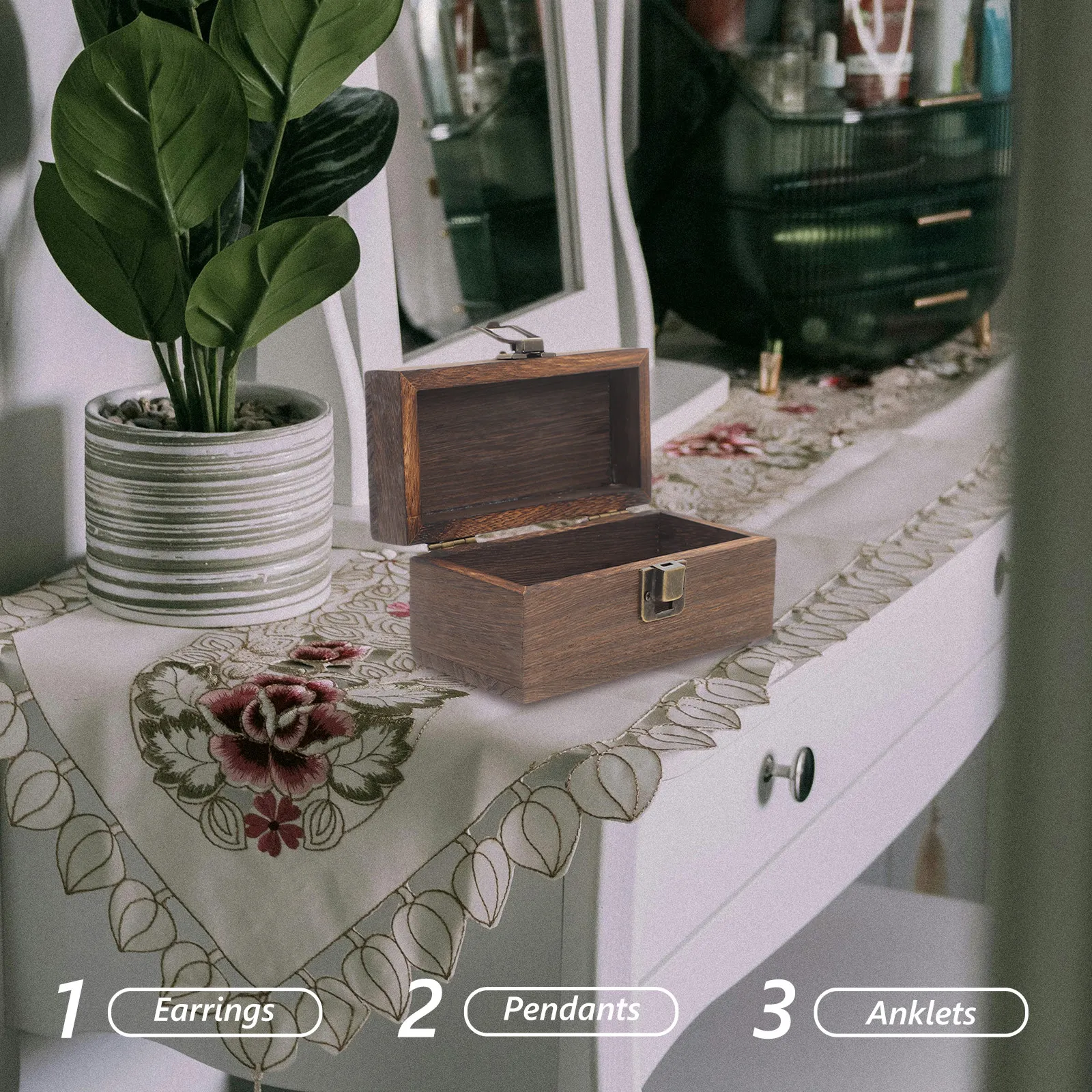 

Деревянный футляр для украшений в ретро-стиле, компактный, легкий, прочный, органайзер для хранения подвесок, ожерелий, серег