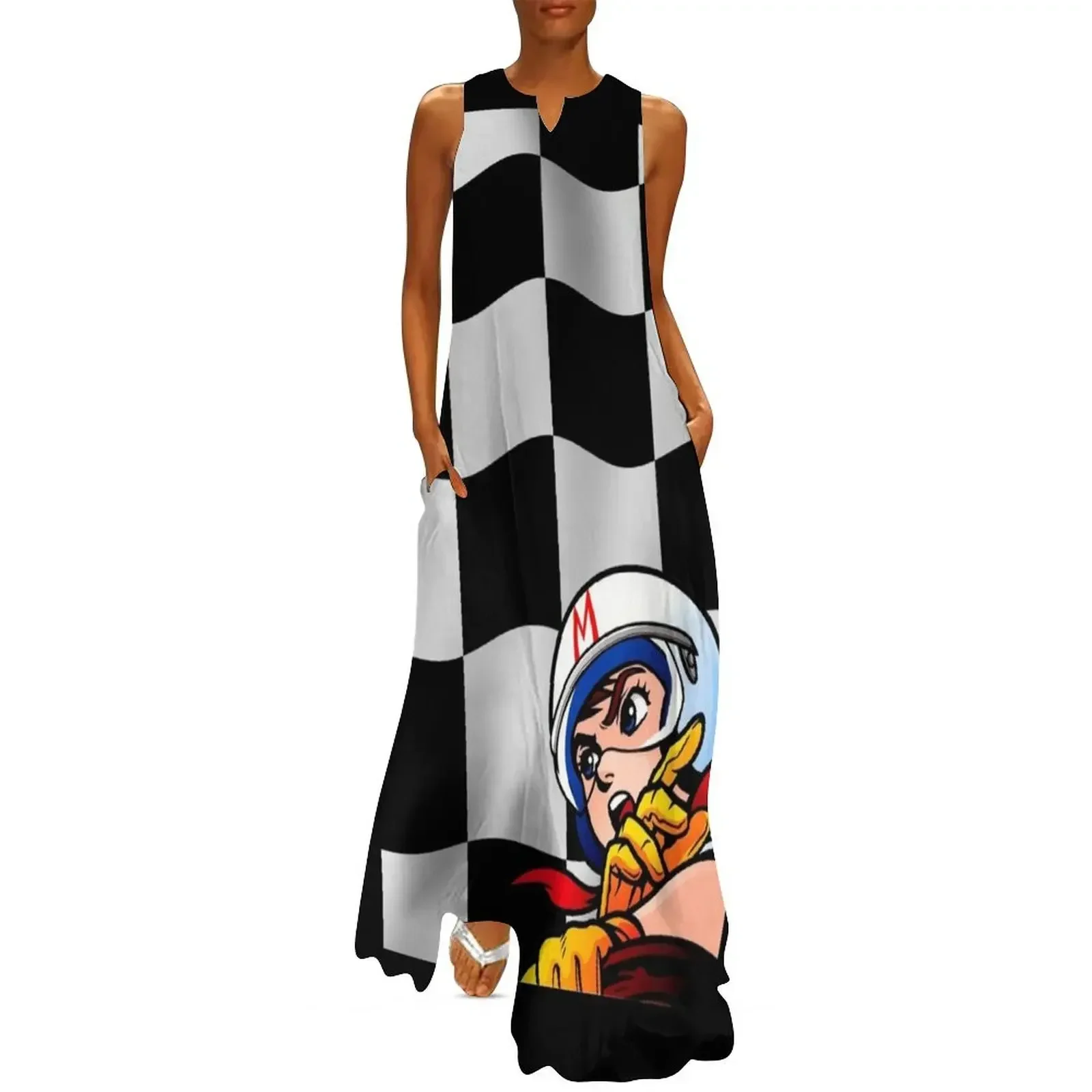 

Speed Racer Checkered Flag! Long Dress Dress for pregnant women Dresses dresses korean style long sleeve dress