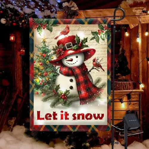 Christmas Snowman Let It Snow with Cardinal Garden Flag - House Flag