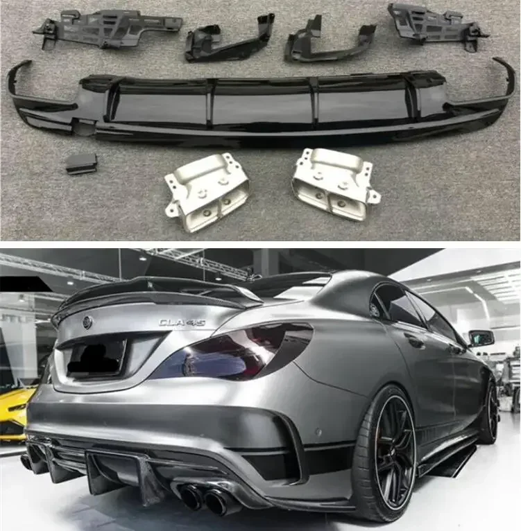 Carbon Fiber Rear Bumper Lip Spoiler Trunk Diffuser Cover&Exhaust Tips For Mercedes-Benz CLA Class W117 2016-2019