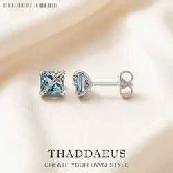 Ear Studs Aquamarine Blue Stone With Star,Europe Elegant Fine Jewerly For Women,2022 Summer Trendy Gift In 925 Sterling Silver