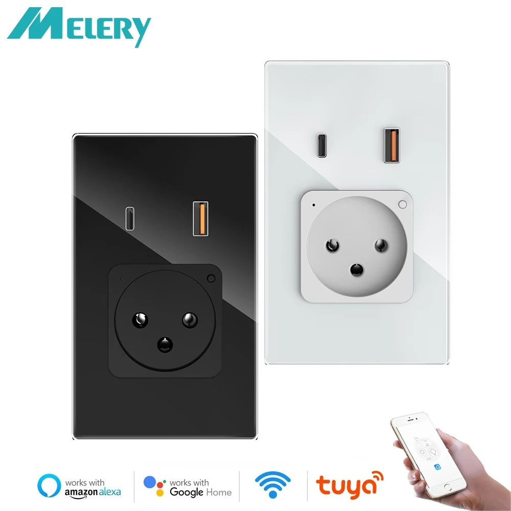 

Настенная розетка Melery Israel, Wi-Fi, умная розетка USB Type-C PD, 20 Вт, стеклянная панель с быстрой зарядкой, пульт дистанционного управления от Alexa Google Home