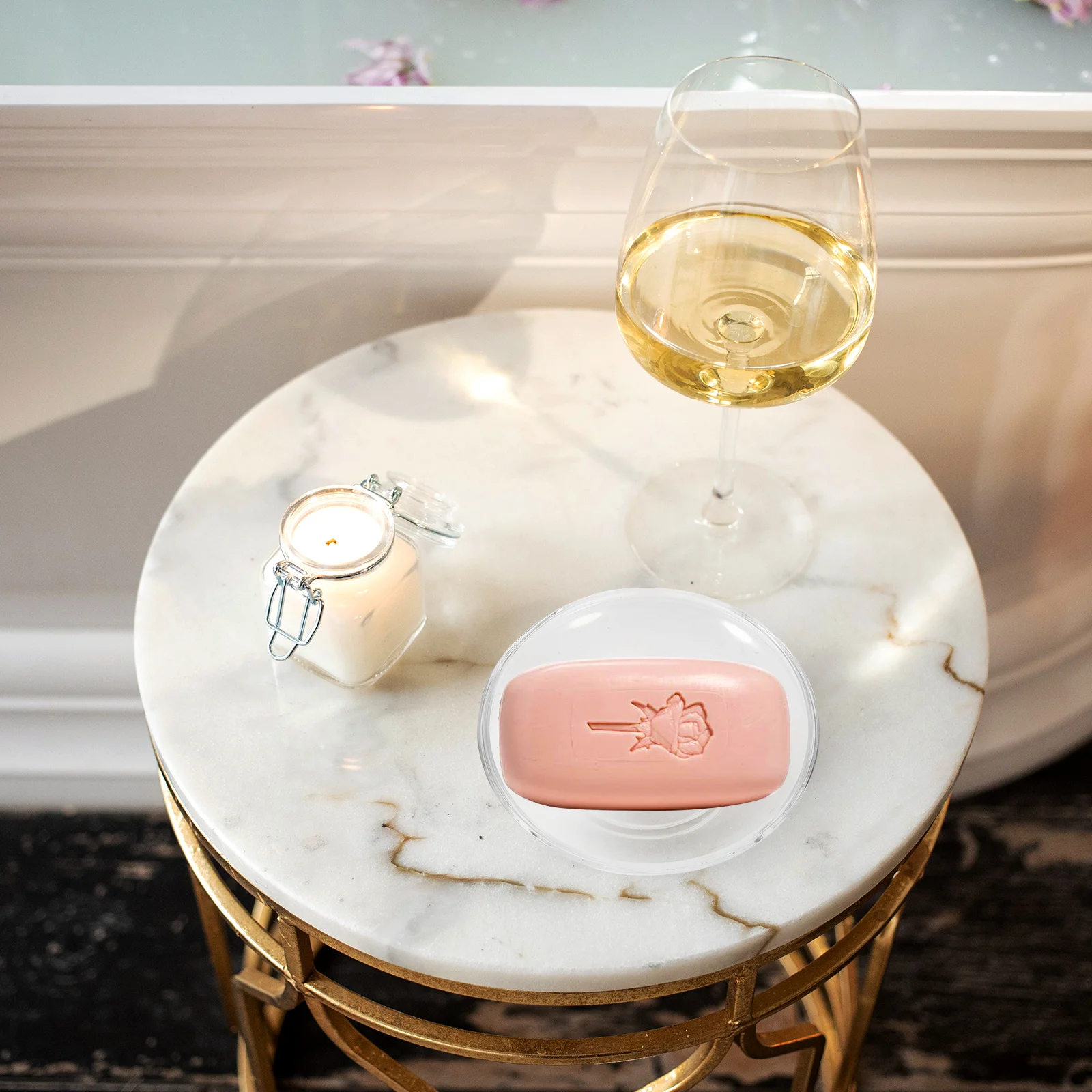 

Glass Soap Dish with Drain Tray Modern Round Soap Container for Bathroom Shower Travel Storage Solution Clear Soaps Tray