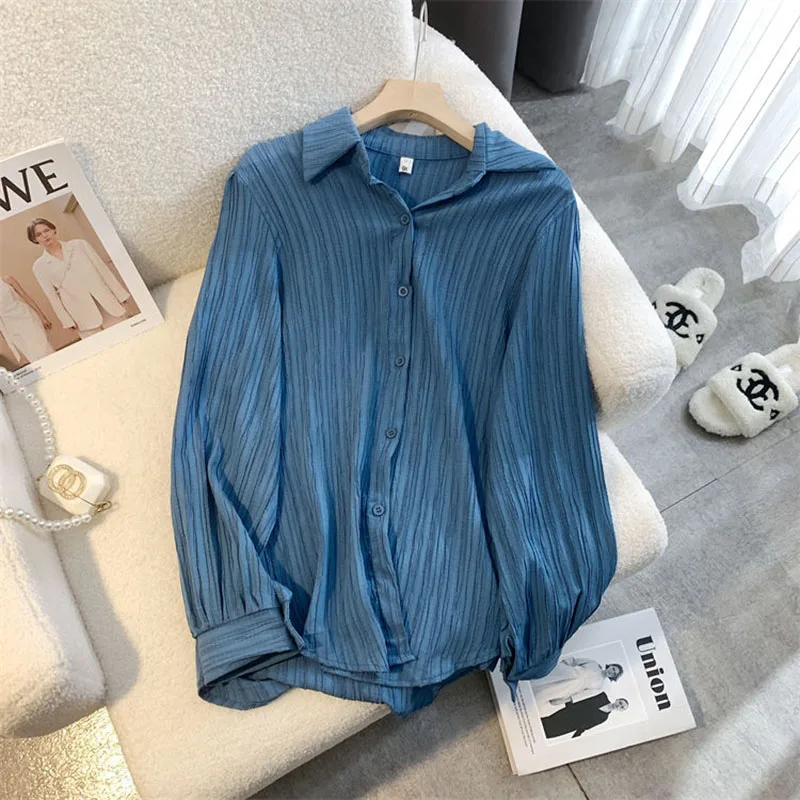 

Fashion Lapel Korean Solid Color Chiffon Shirts Women's Clothing 2025 Autumn New Loose Long Sleeve All-match Tops Casual Blouses