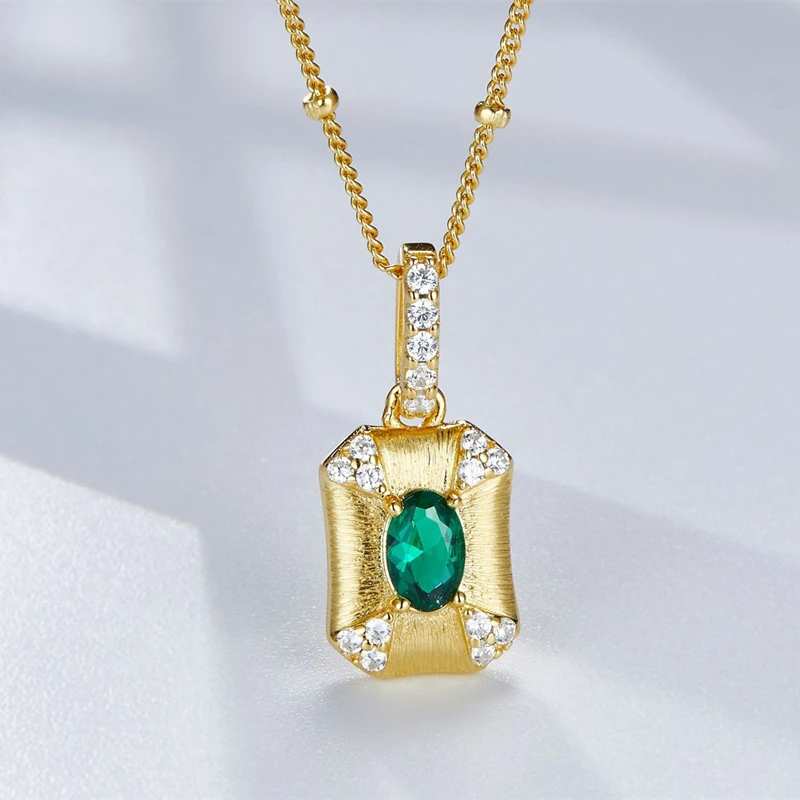 Simple Luxury 925 Sterling Silver Gold Plated 5A Green Zircon Pendant Necklace Women Chic Chokers Necklaces 2023 New Party Gift