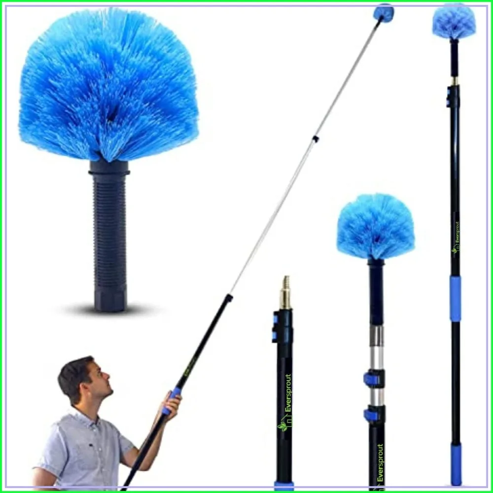 

5-12ft Telescoping Duster with Extension Pole – Lightweight 3-Stage Cobweb Duster, Extendable to 20ft for High Ceilings & Spider Webs