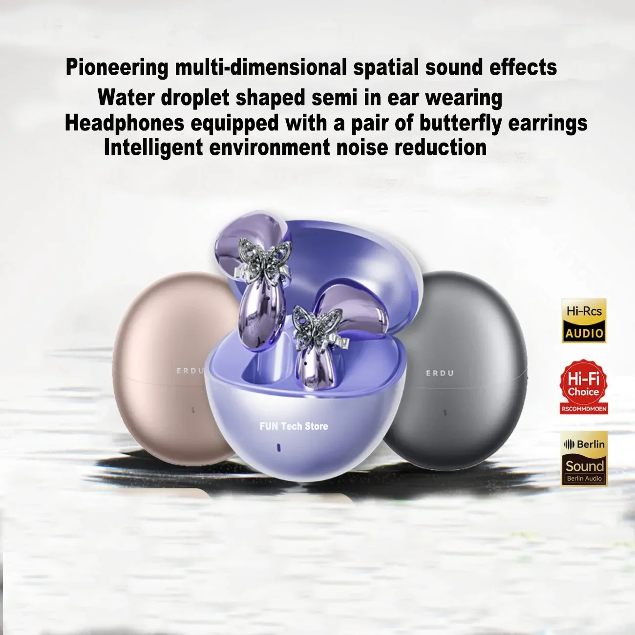 

2025 New Butterfly Earrings Bluetooth Earphones Noise Reduction Half in ear style Wireless Headphones Smart Touch Girls Earbuds