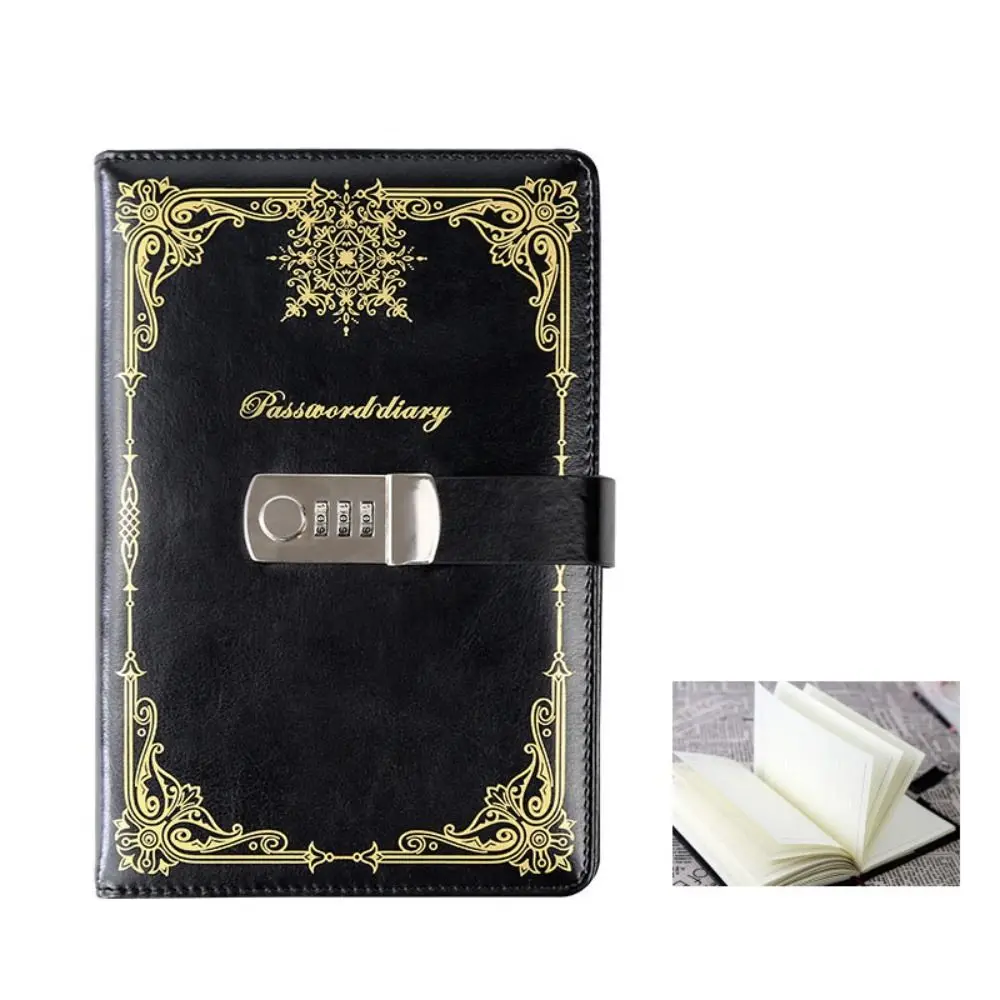 Elegant PU Leather Journal Notebook With Lock Hard Cover A5 100Sheets Personal Notebook Retro Line Paper Diary Writing Pads Men