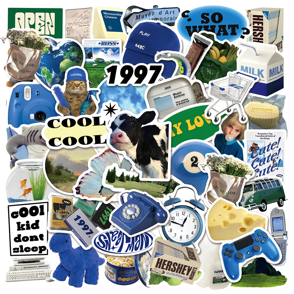 10/30/50PCS Fresh Cow Cheese PVC Graffiti Sticker Sticky Aesthetic Color Decorative Scrapbook DIY Child Phone Stationery Supply