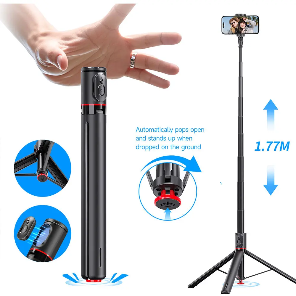 

Portable Phone Selfie Stick Auto Pop Open Stable Tripod with Phone Holder for Live Photos and Selfies Phone Tripod Bracket 177cm