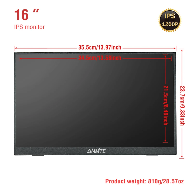 Anmite 휴대용 터치 모니터, 1200P HDR 16:10, 로우 블루 라이트, Xbox PS4 / 5 스위치 휴대폰 PC 노트북 익스텐션, 16 인치