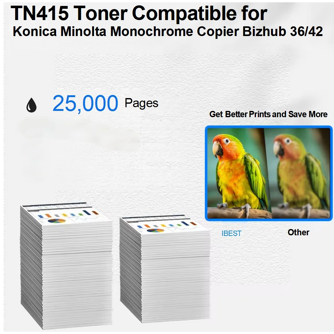 IBEST Tonner Factory TN415 Black Toner Cartridge Compatible for Konica Minolta Monochrome Copier Bizhub 36 42 Printer Toner